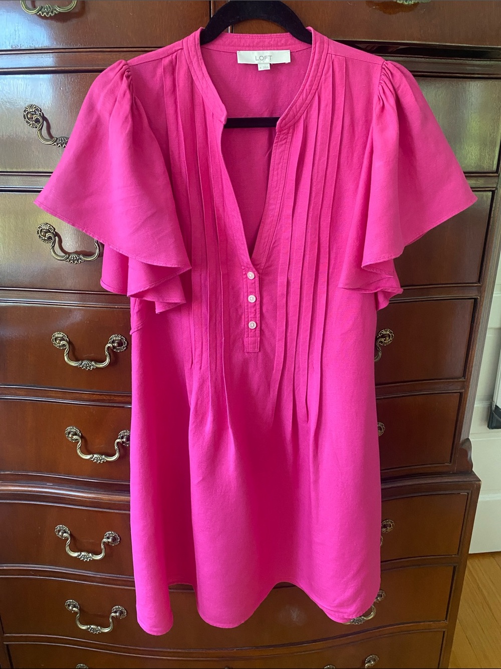 LOFT Pink Flutter Sleeve Tunic Dress